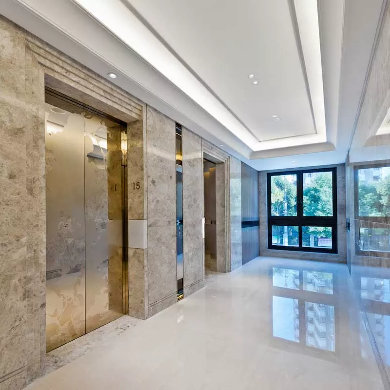 Lift lobby in beautiful marble without people
